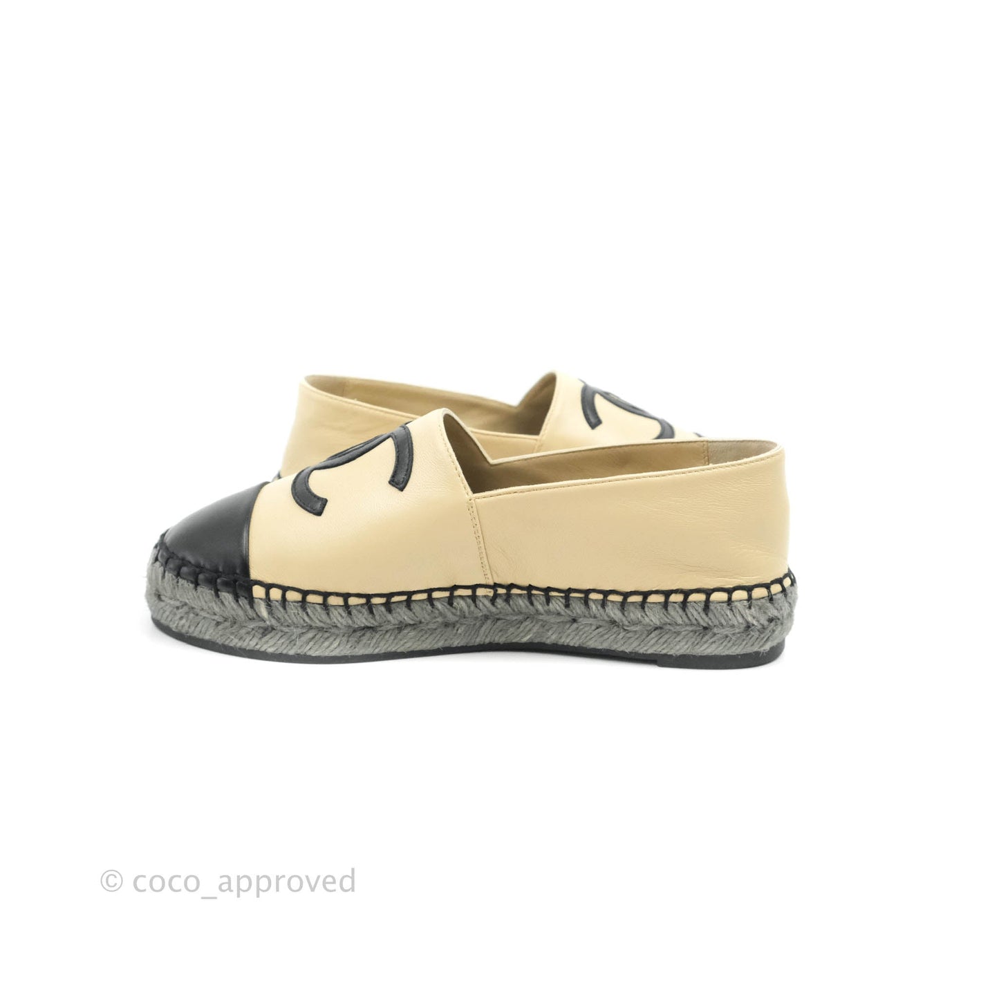 Chanel Espadrille Black Beige Leather Size 36C