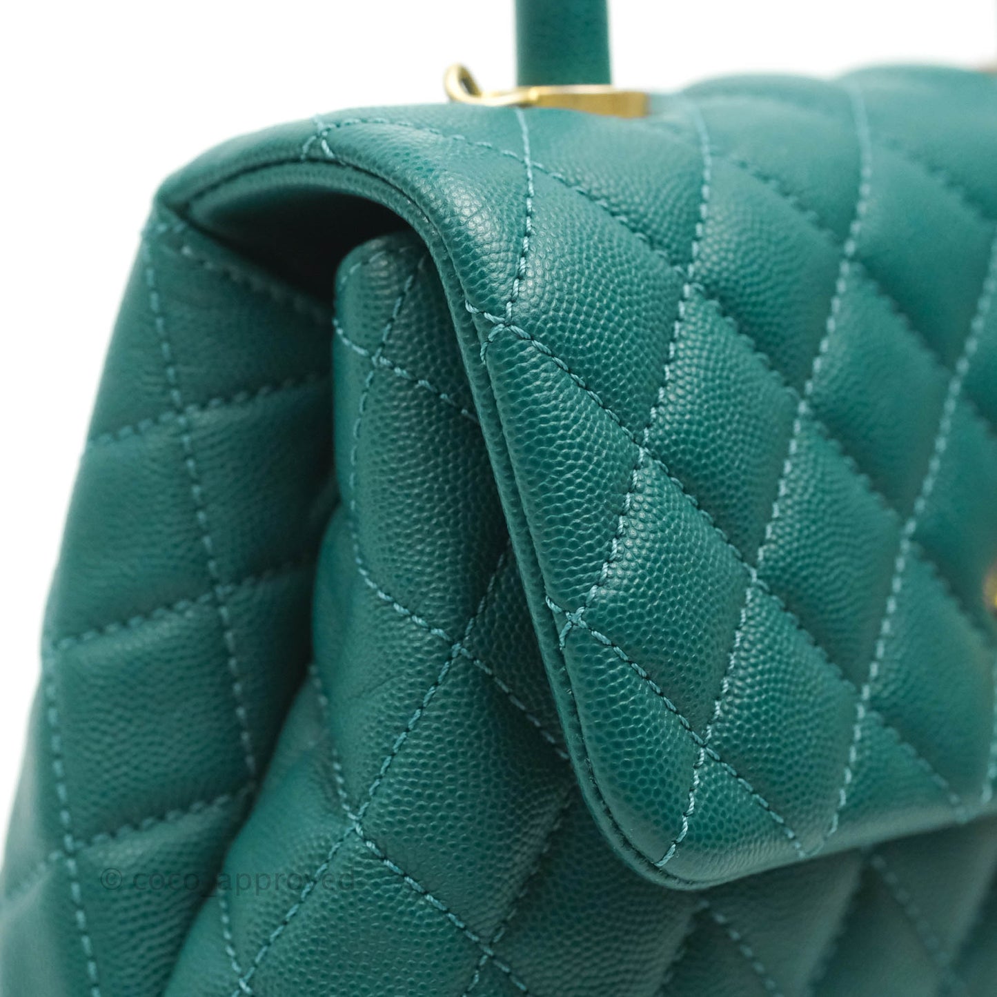 Chanel Small Quilted Coco Handle Teal Green Caviar Gold Hardware