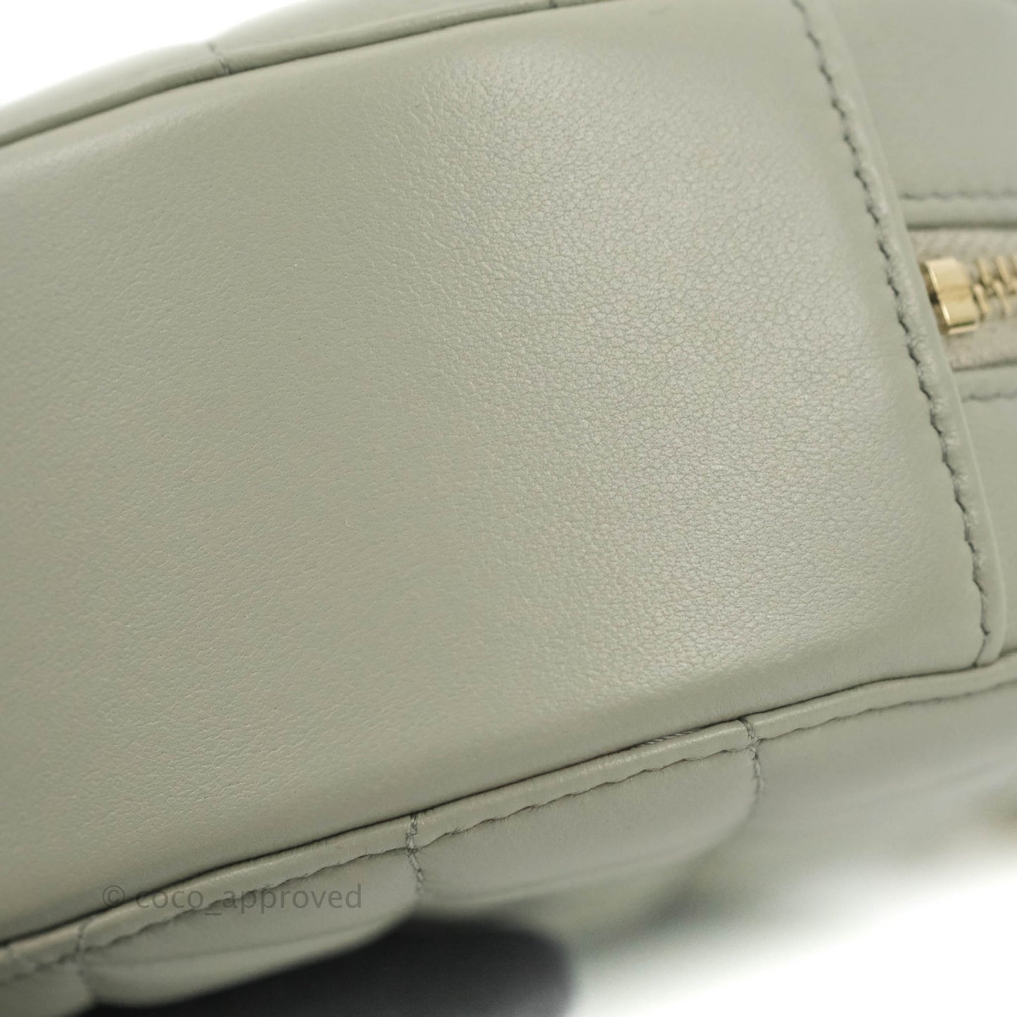 Chanel Quilted Round Pearl Crush Clutch With Chain Grey Lambskin Aged Gold Hardware