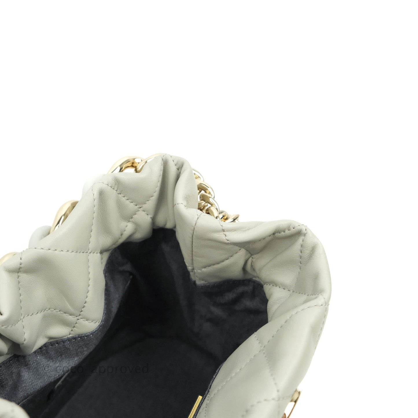 Chanel Quilted Drawstring Bucket Bag Grey Lambskin Gold Hardware 22C