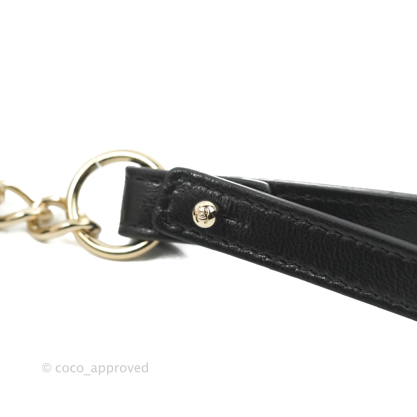 Chanel Quilted Round Luggage Tag Black Lambskin Gold Hardware