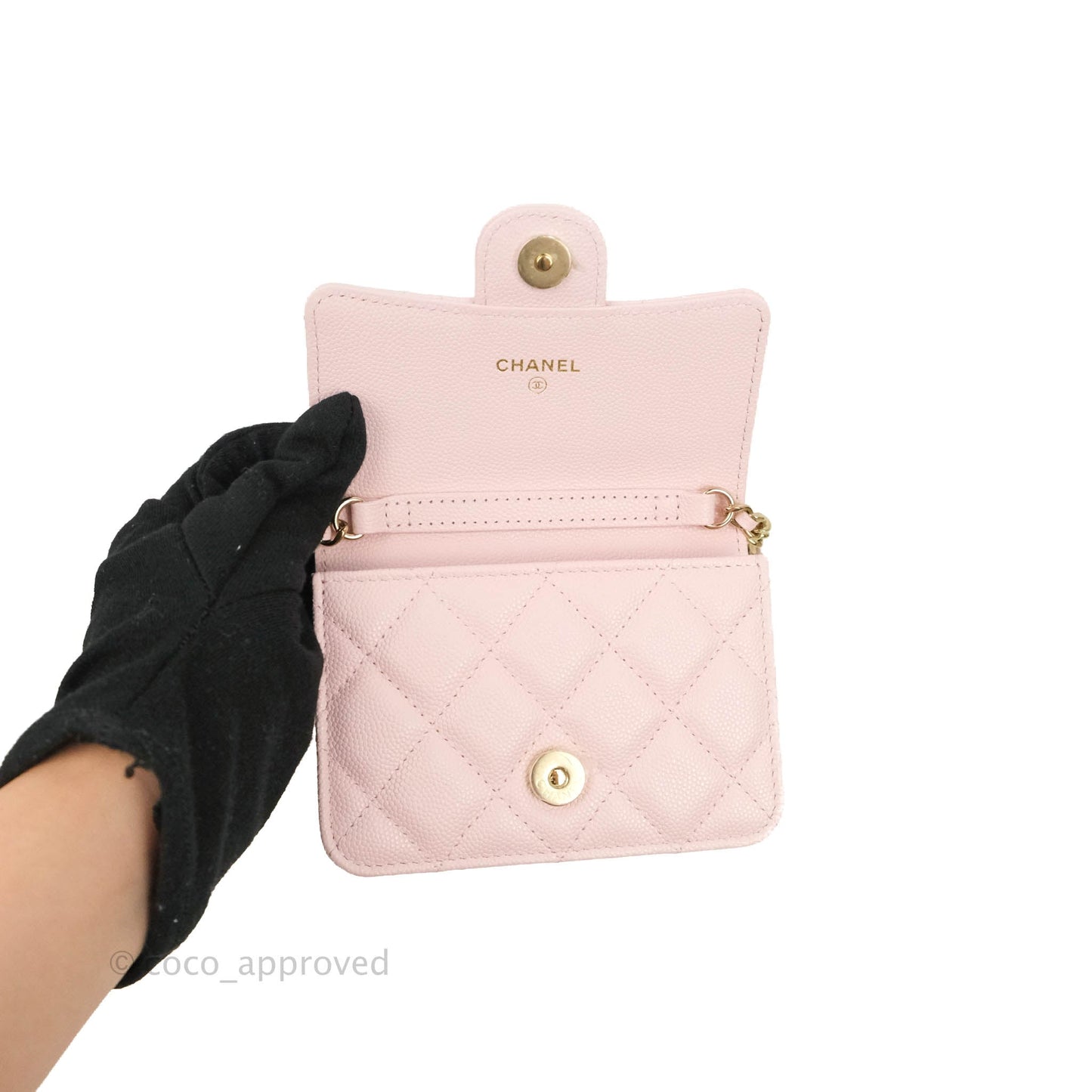 Chanel Mini Wallet With Chain Light Pink Caviar Gold Hardware