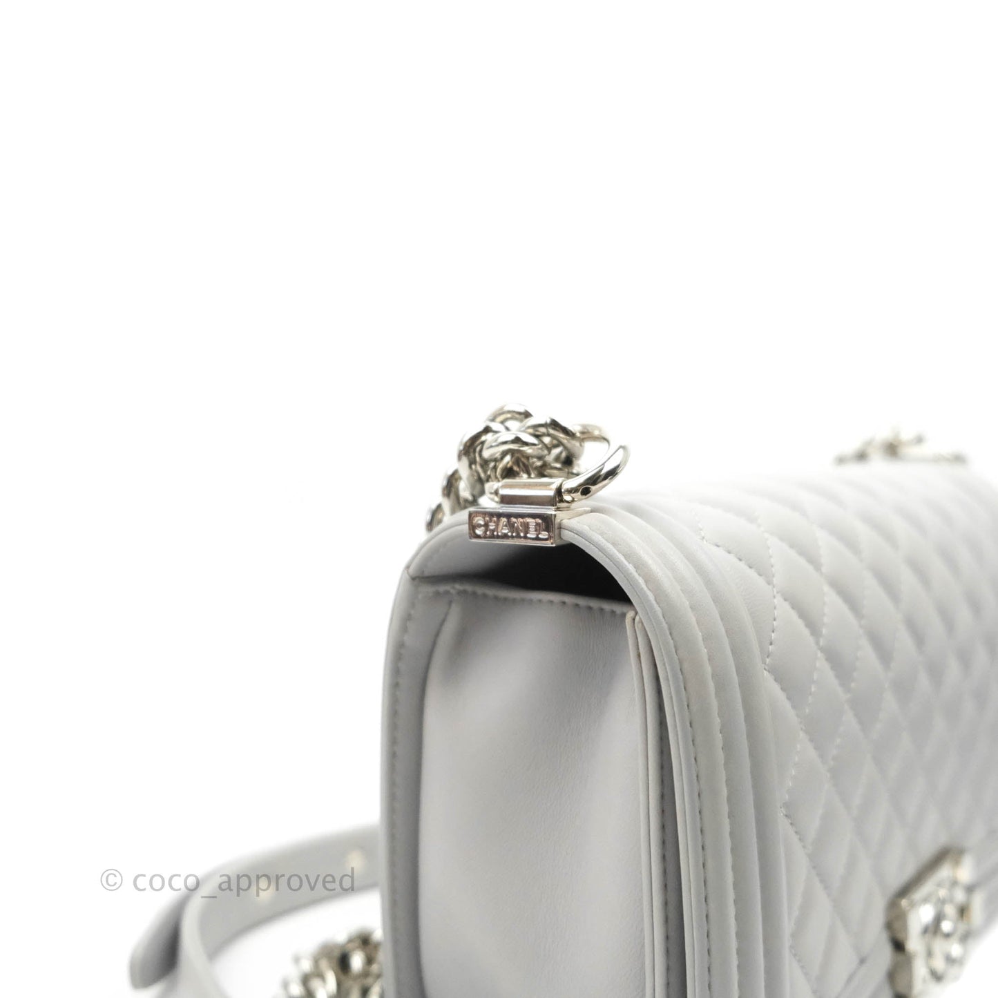 Chanel Quilted Medium Boy Grey Lambskin Silver Hardware