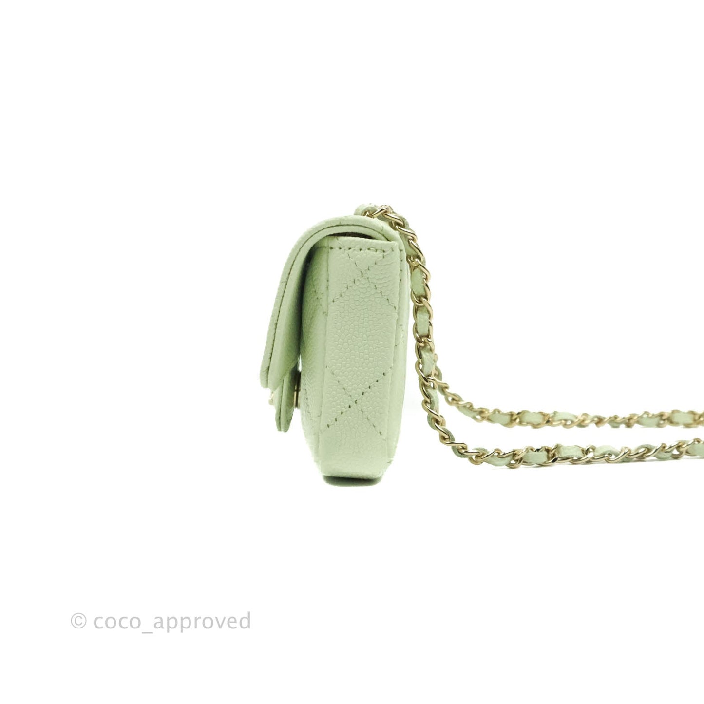 Chanel Mini Card Holder Chain Belt Bag Light Green Caviar Gold Hardware 21B
