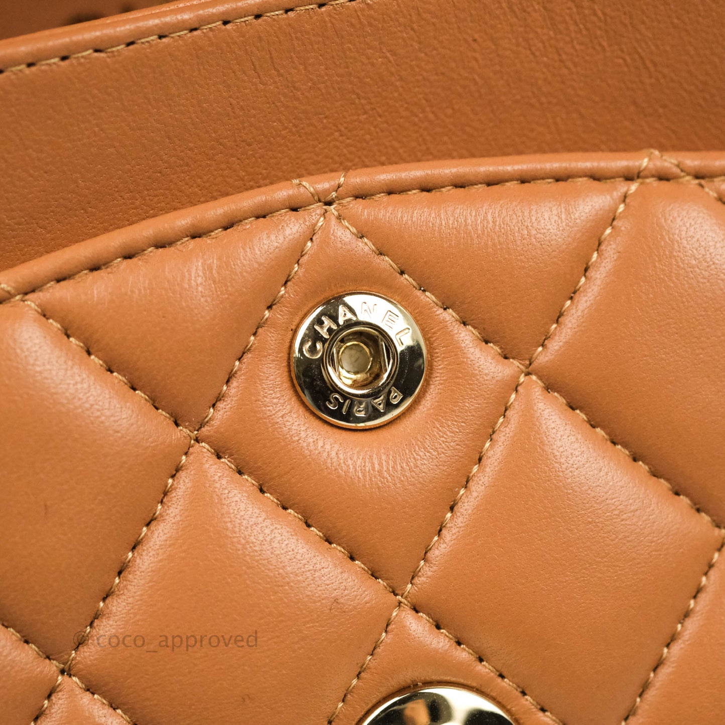 Chanel Small Classic Quilted Flap Dark Beige Caramel Lambskin Gold Hardware