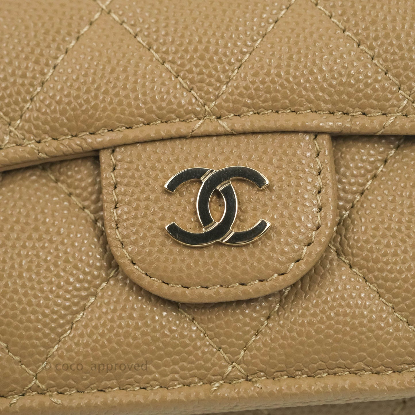 Chanel Quilted Small Classic Flap Trifold Wallet Dark Beige Caviar Gold Hardware