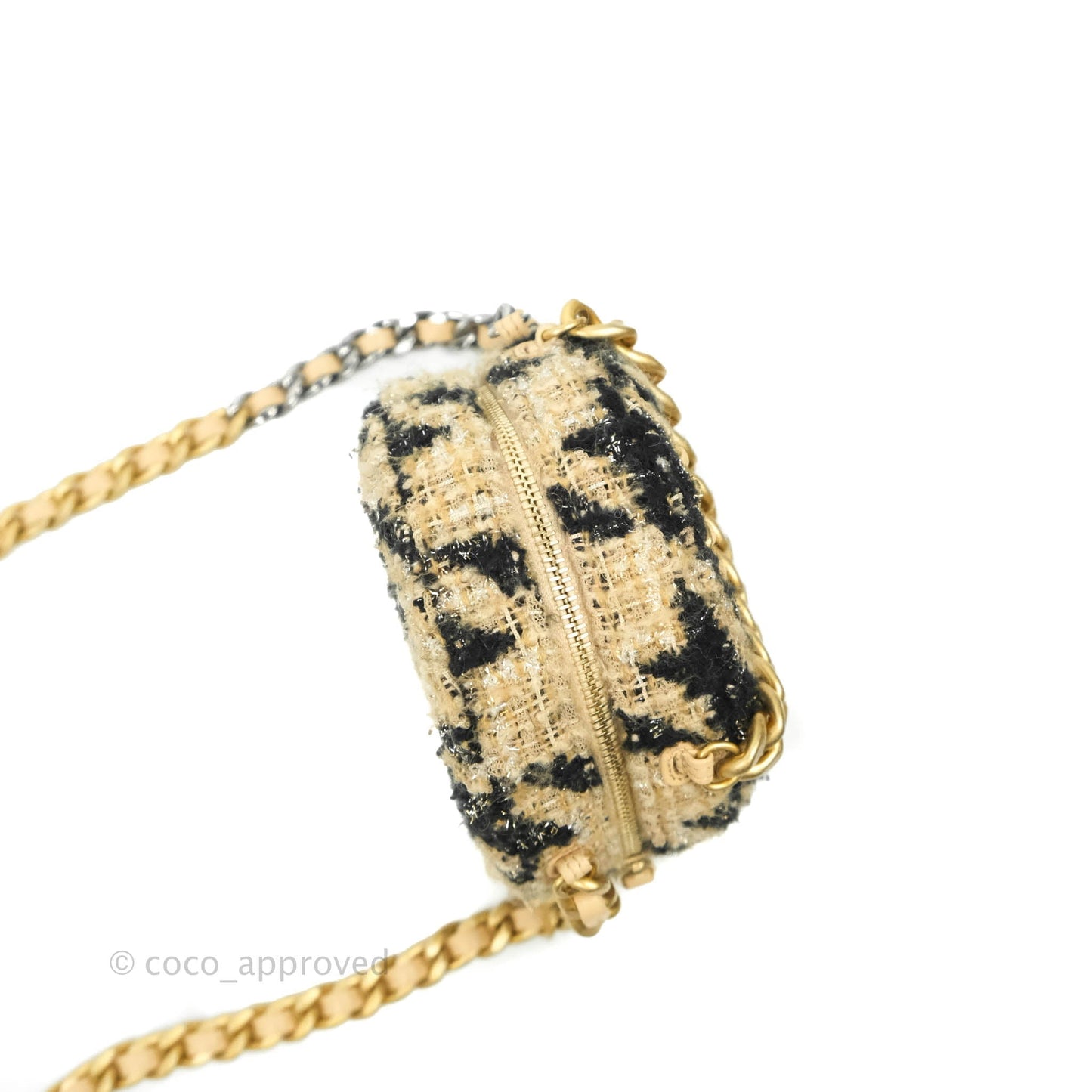 Chanel 19 Houndstooth Tweed Clutch with Chain & Coin Purse Beige Black