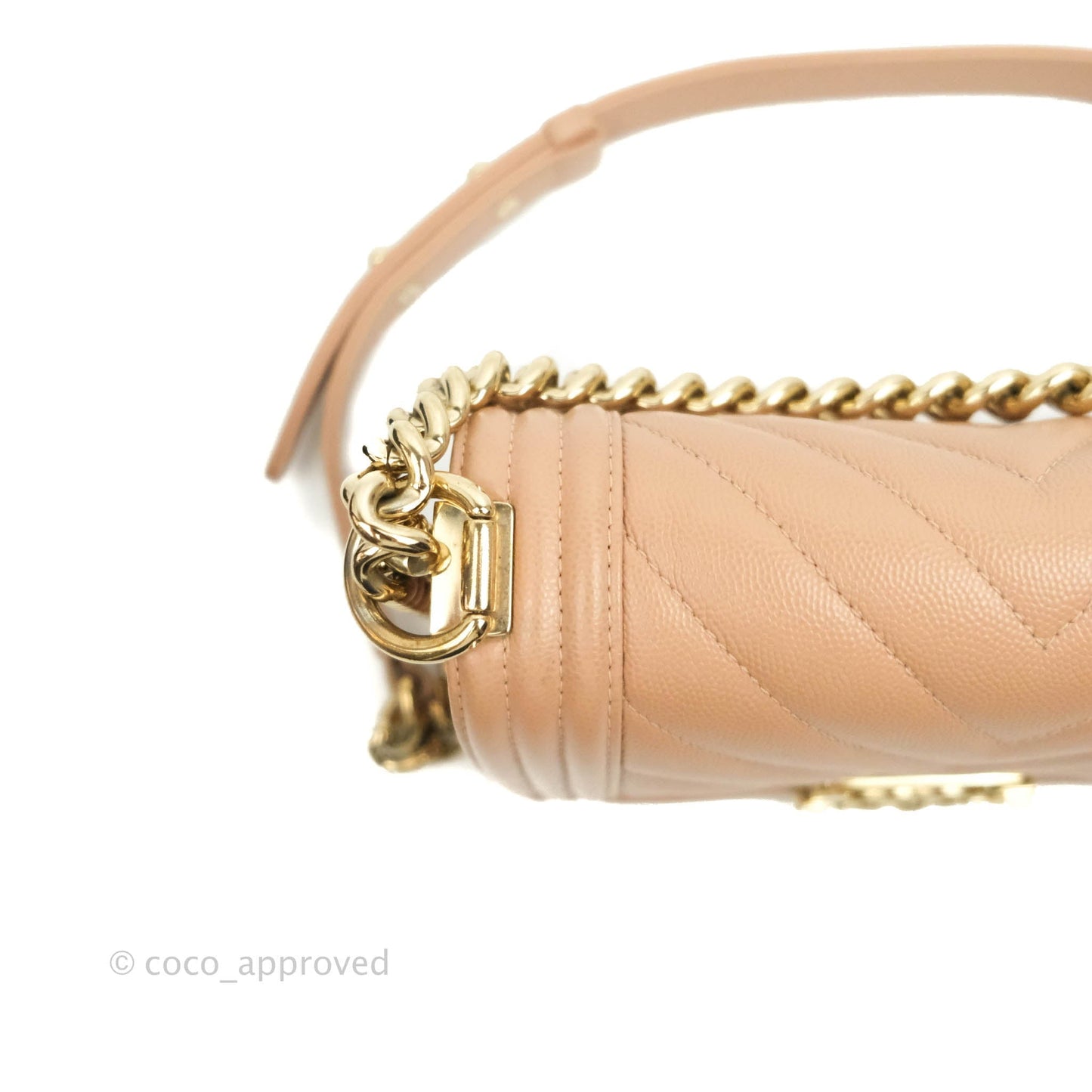 Chanel Small Chevron Boy Dark Beige Caviar Gold Hardware