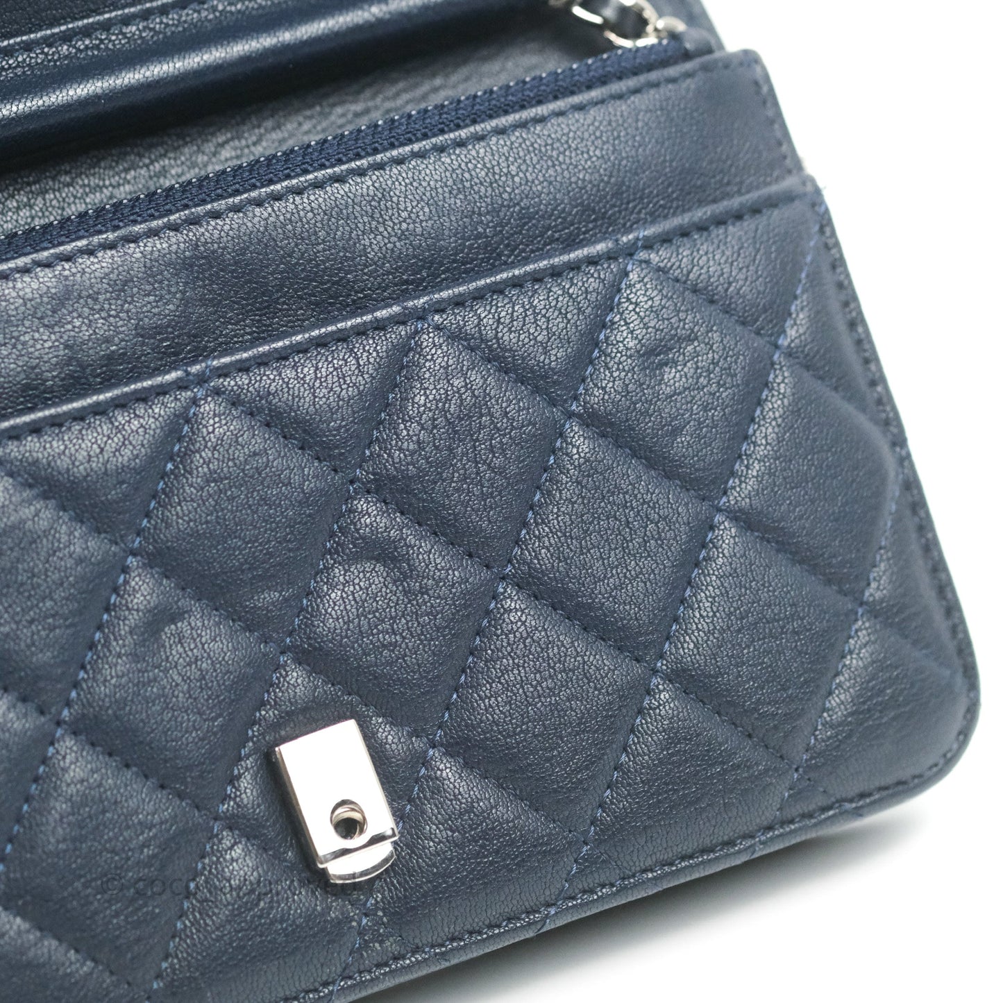 Chanel Urban Companion Wallet on Chain WOC Navy Calfskin Silver Hardware