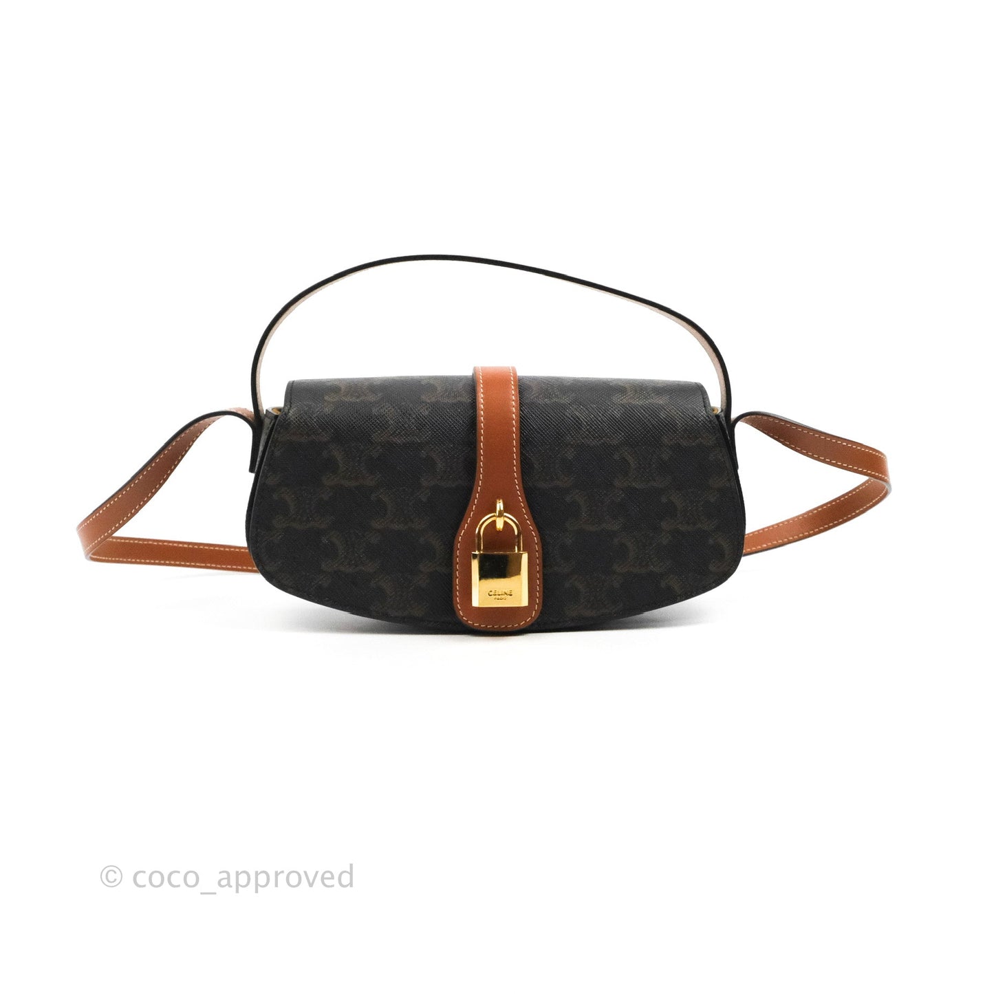 Celine Clutch on Strap Tabou Triomphe Canvas Tan Calfskin