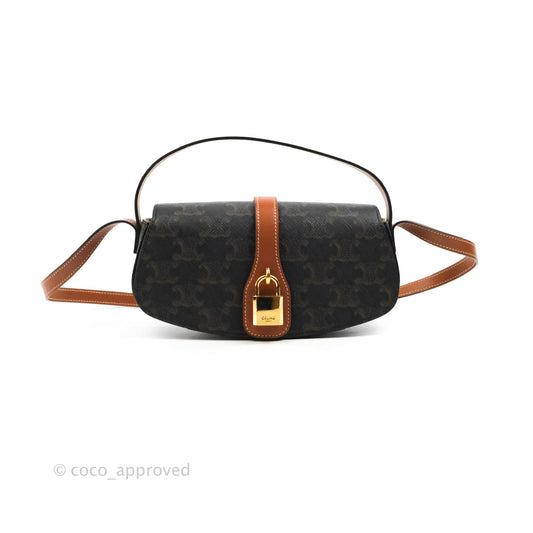 Celine Clutch on Strap Tabou Triomphe Canvas Tan Calfskin
