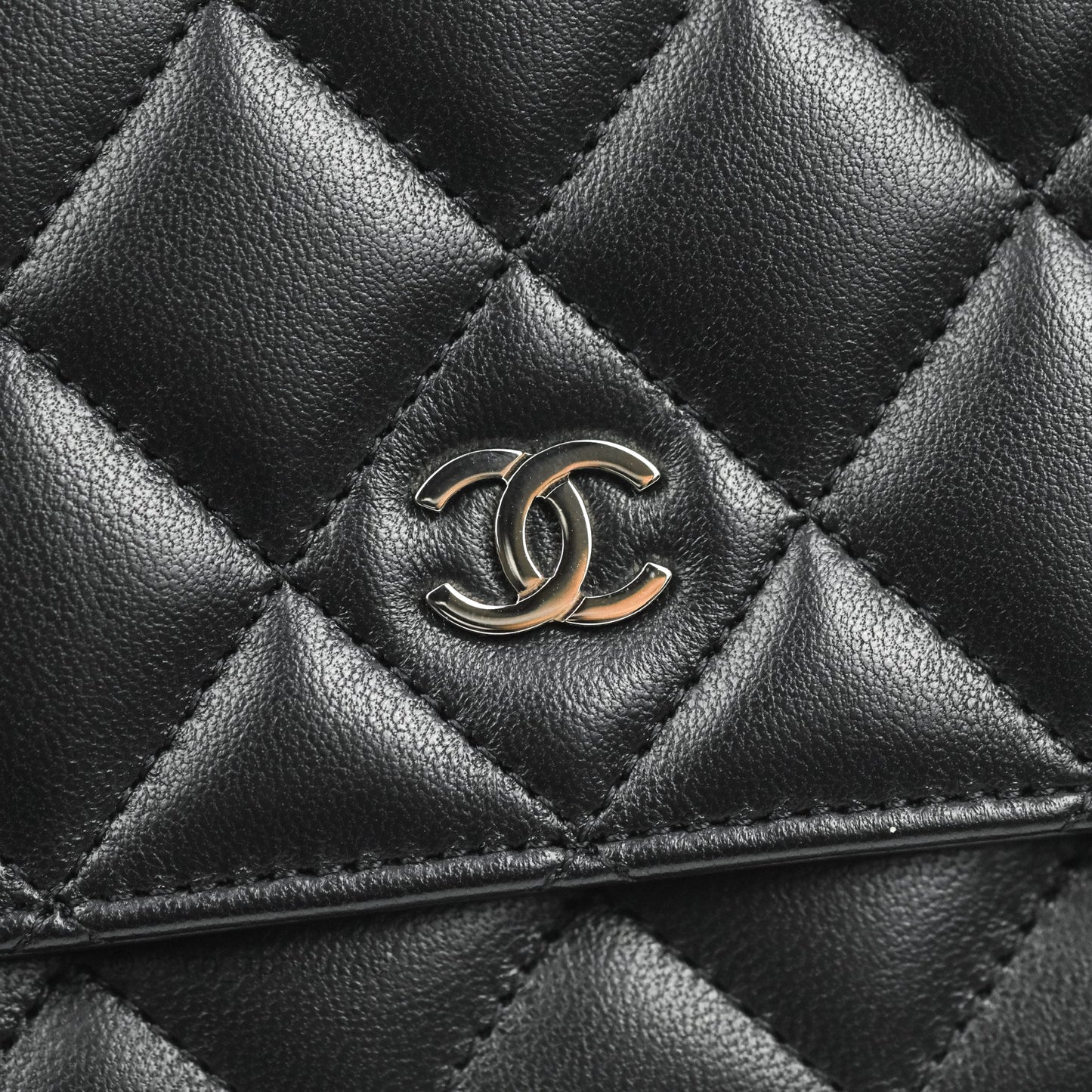 Chanel Quilted Wallet on Chain WOC Black Lambskin Silver Hardware