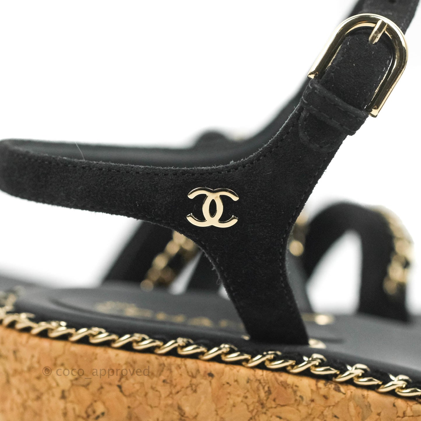 Chanel CC Chain Cork Sandals Black Size 37.5