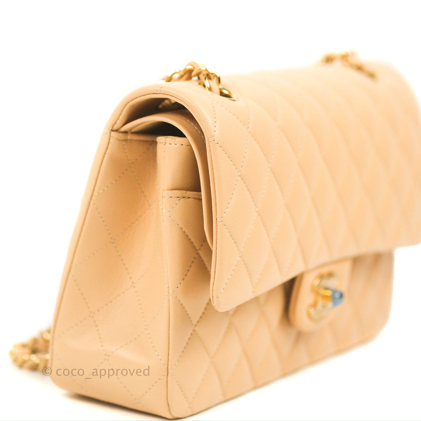 Chanel Classic M/L Medium Flap Quilted Beige Lambskin Gold Hardware