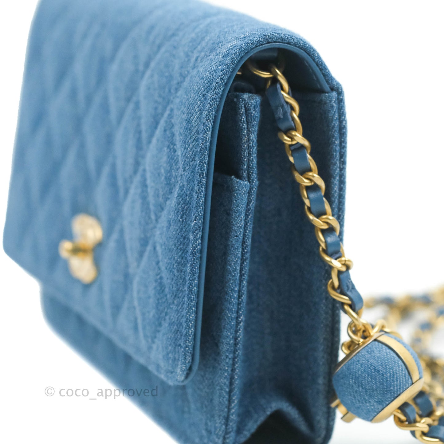 Chanel Quilted Pearl Crush Wallet on Chain WOC Denim Aged Gold Hardware