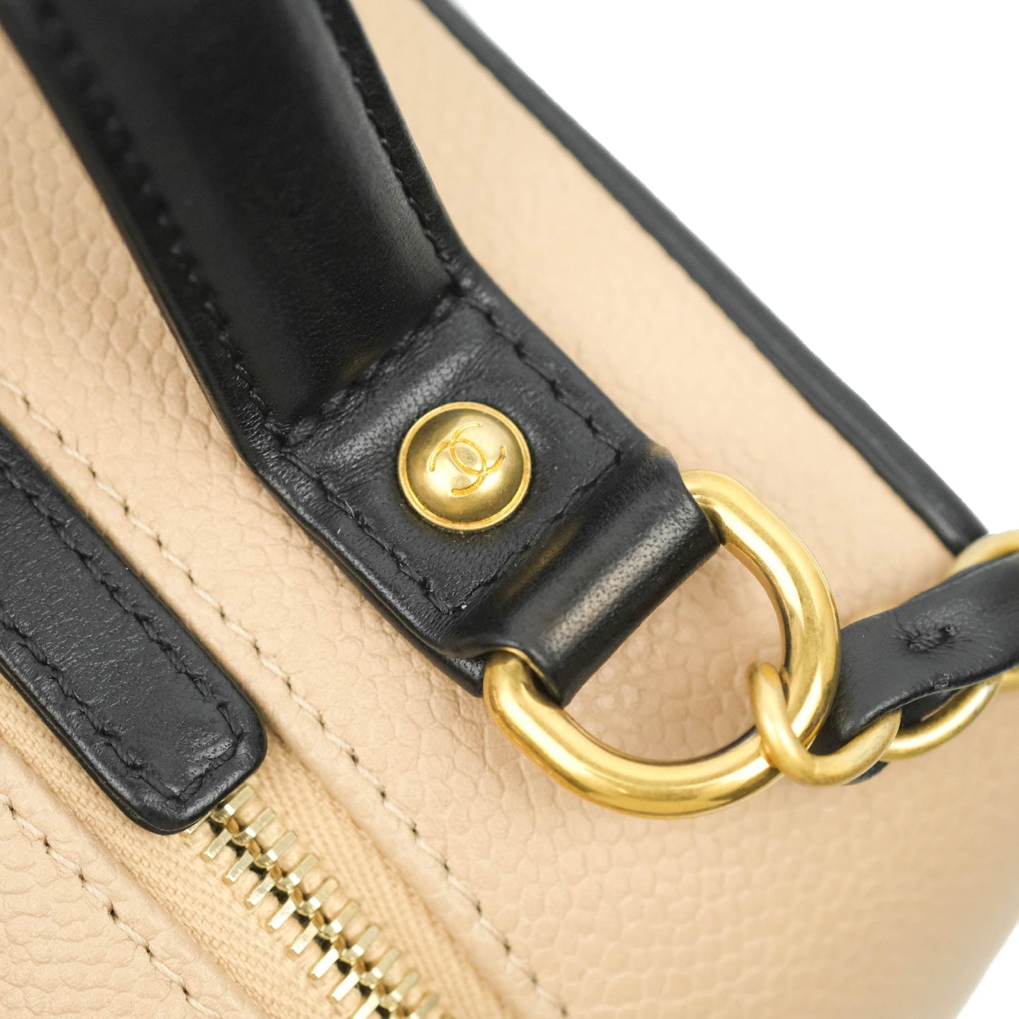 Chanel Quilted Medium CC Filigree Vanity Case Beige Caviar Gold Hardware