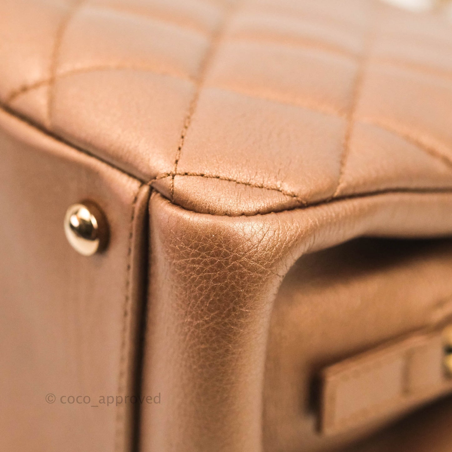 Chanel Iridescent Goatskin Quilted Small CC Eyelet Tote Copper Rose Gold