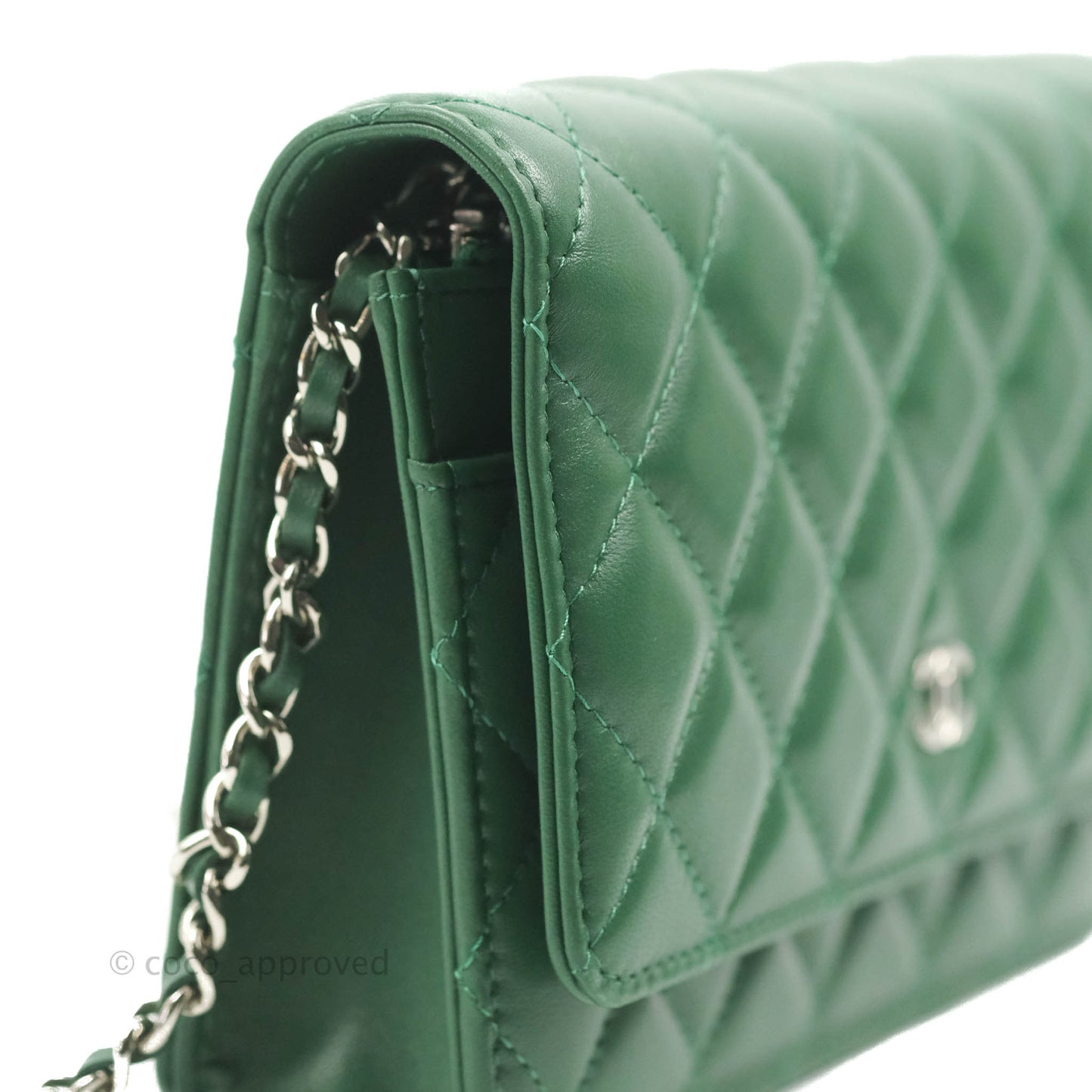 Chanel Quilted Classic Wallet on Chain WOC Green Lambskin Silver Hardware