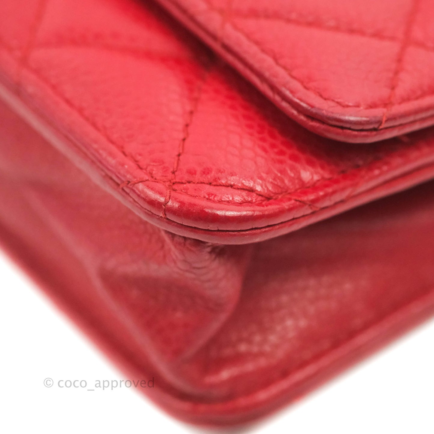 Chanel Quilted Classic Wallet on Chain WOC Red Caviar Ruthenium Hardware