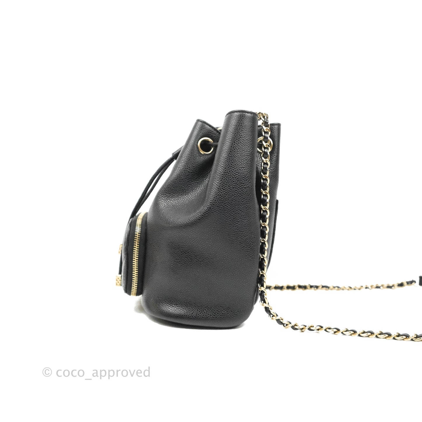Chanel Business Affinity Drawstring Bucket Bag Black Caviar Gold Hardware