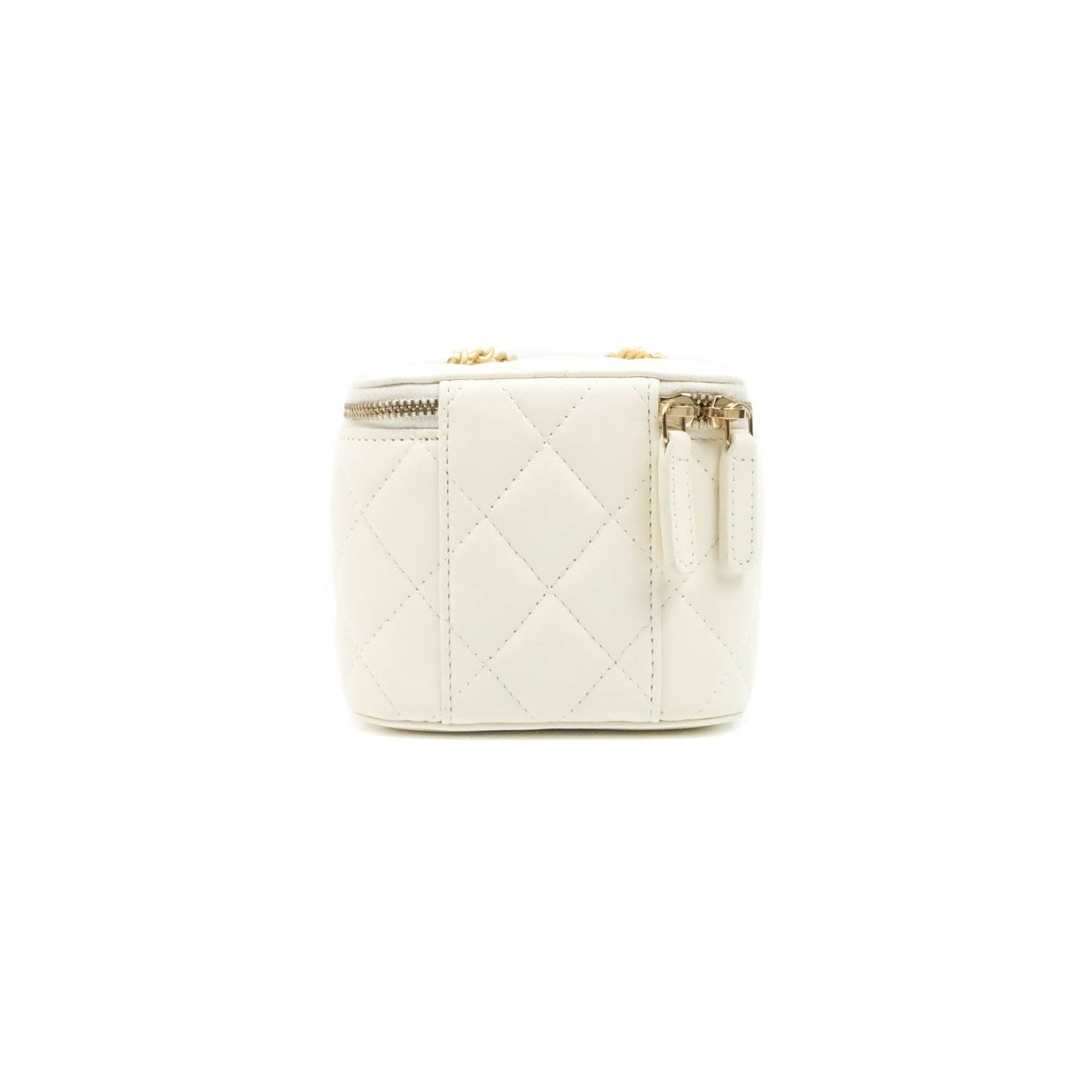 Chanel Mini Pearl Crush Vanity With Chain White Lambskin Aged Gold Hardware