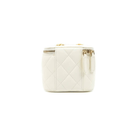 Chanel Mini Pearl Crush Vanity With Chain White Lambskin Aged Gold Hardware