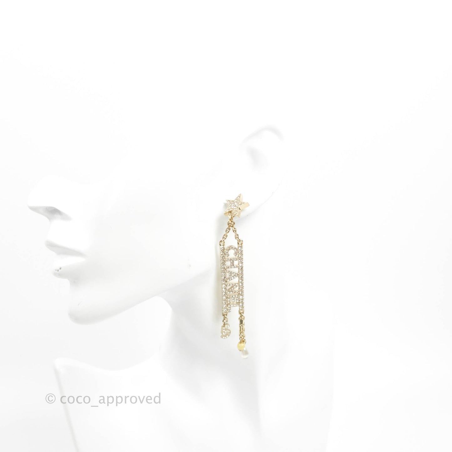 Chanel Crystal Star No5 CHANEL Drop Earrings Gold Tone 22S