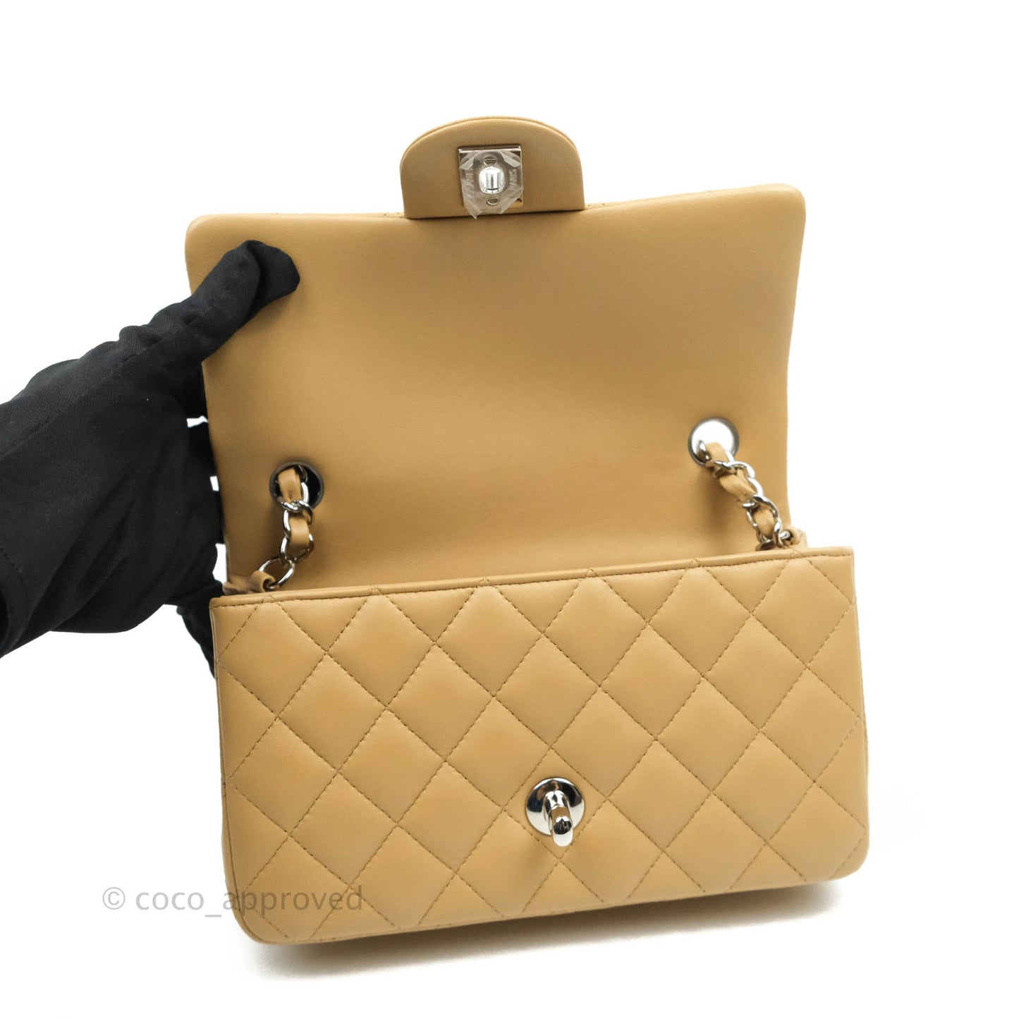 Chanel Quilted Mini Rectangular Lambskin Dark Beige Silver Hardware