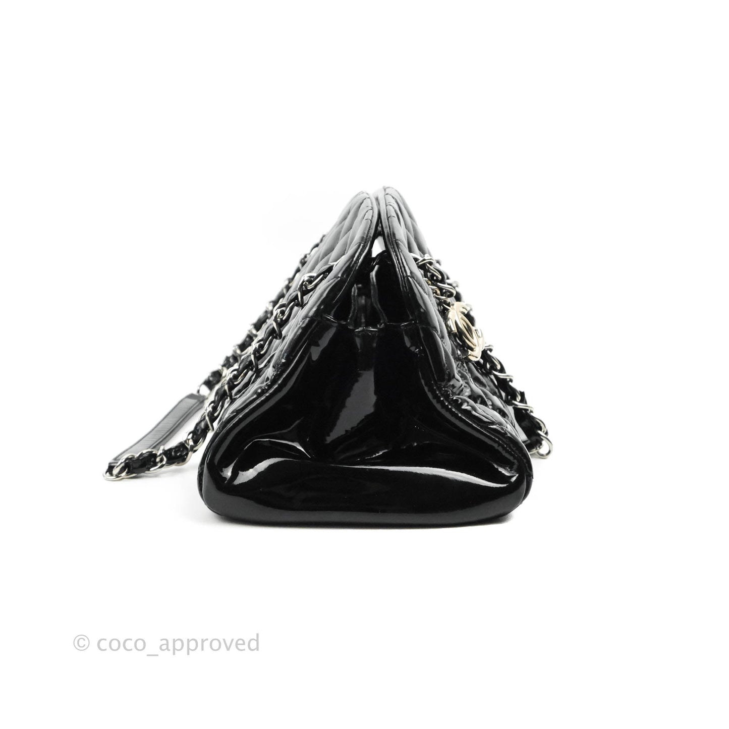 Chanel Mademoiselle Medium Bowling Black Patent Leather Silver Hardware