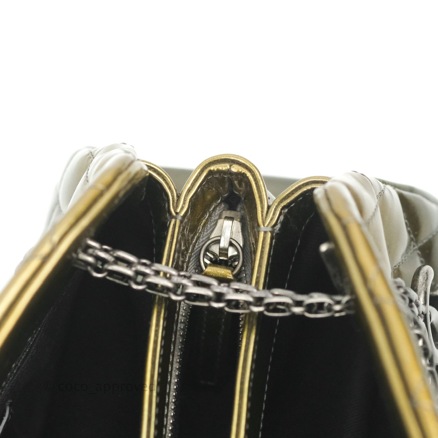 Chanel Small Mademoiselle Bowling Gradient Gold Patent Ruthenium Hardware