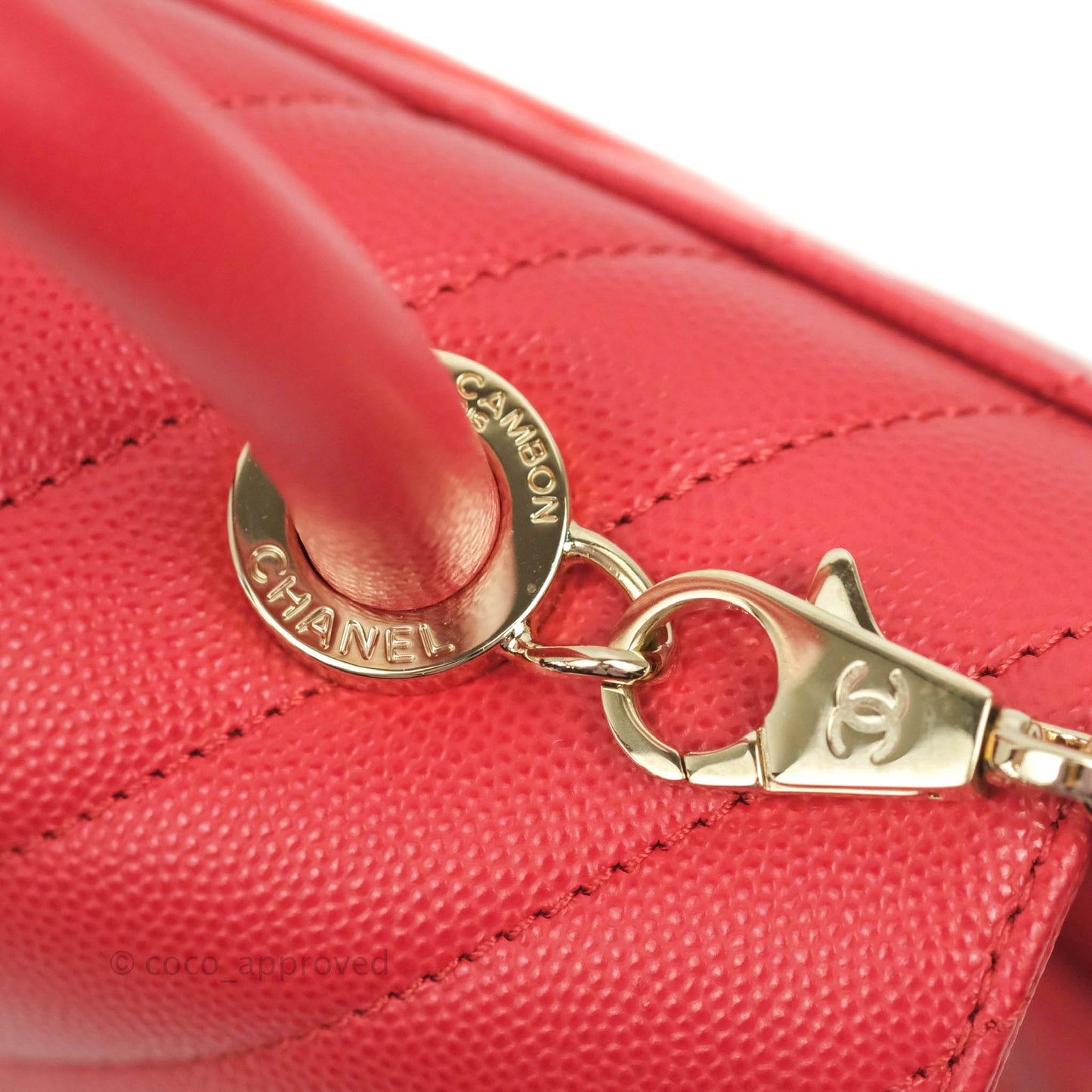Chanel Small Coco Handle Chevron Red Caviar Gold Hardware 20P