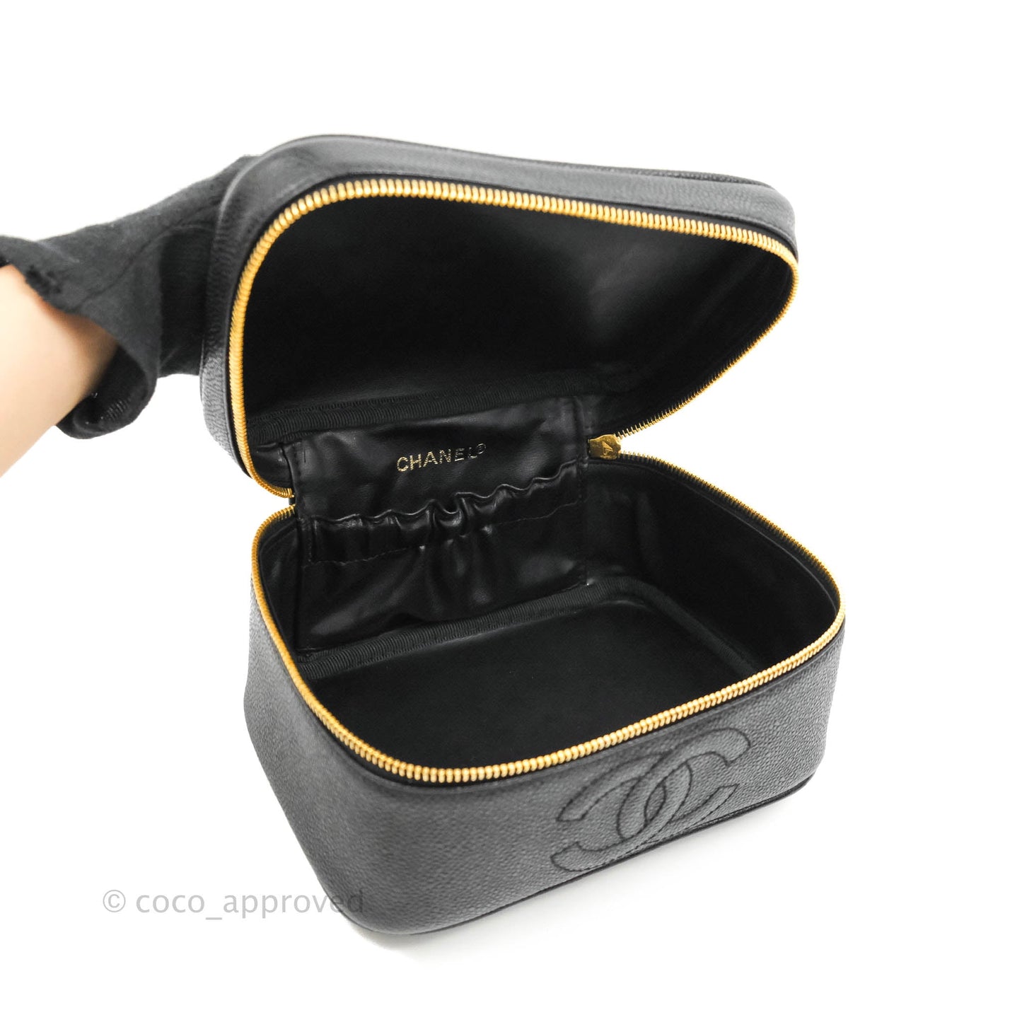 Chanel Vintage Vanity Case Black Caviar Gold Hardware