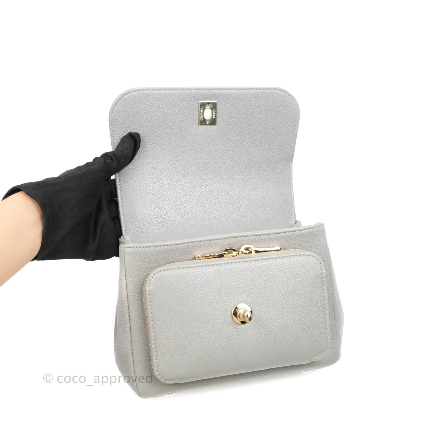 Chanel Quilted Small Business Affinity Flap Grey Caviar Gold Hardware
