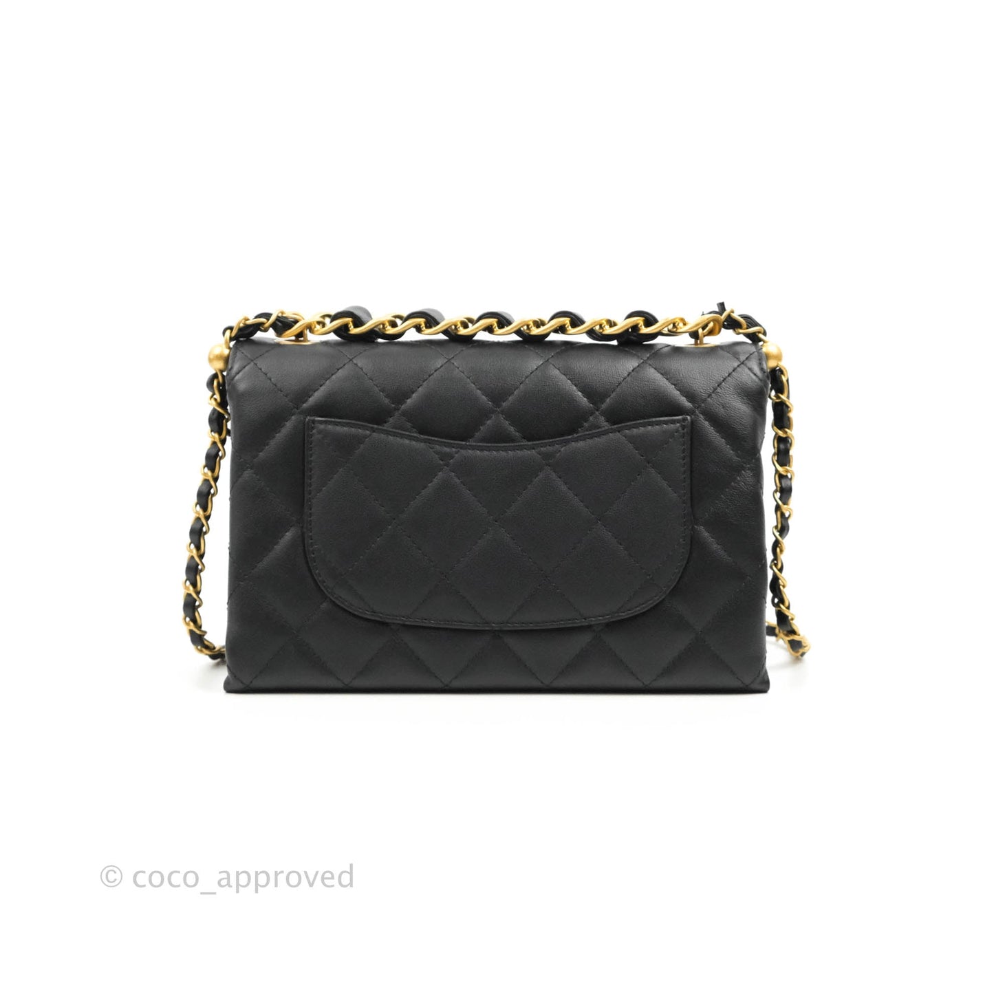 Chanel Small Chain Bar Flap Bag Black Calfskin Aged Gold Hardware