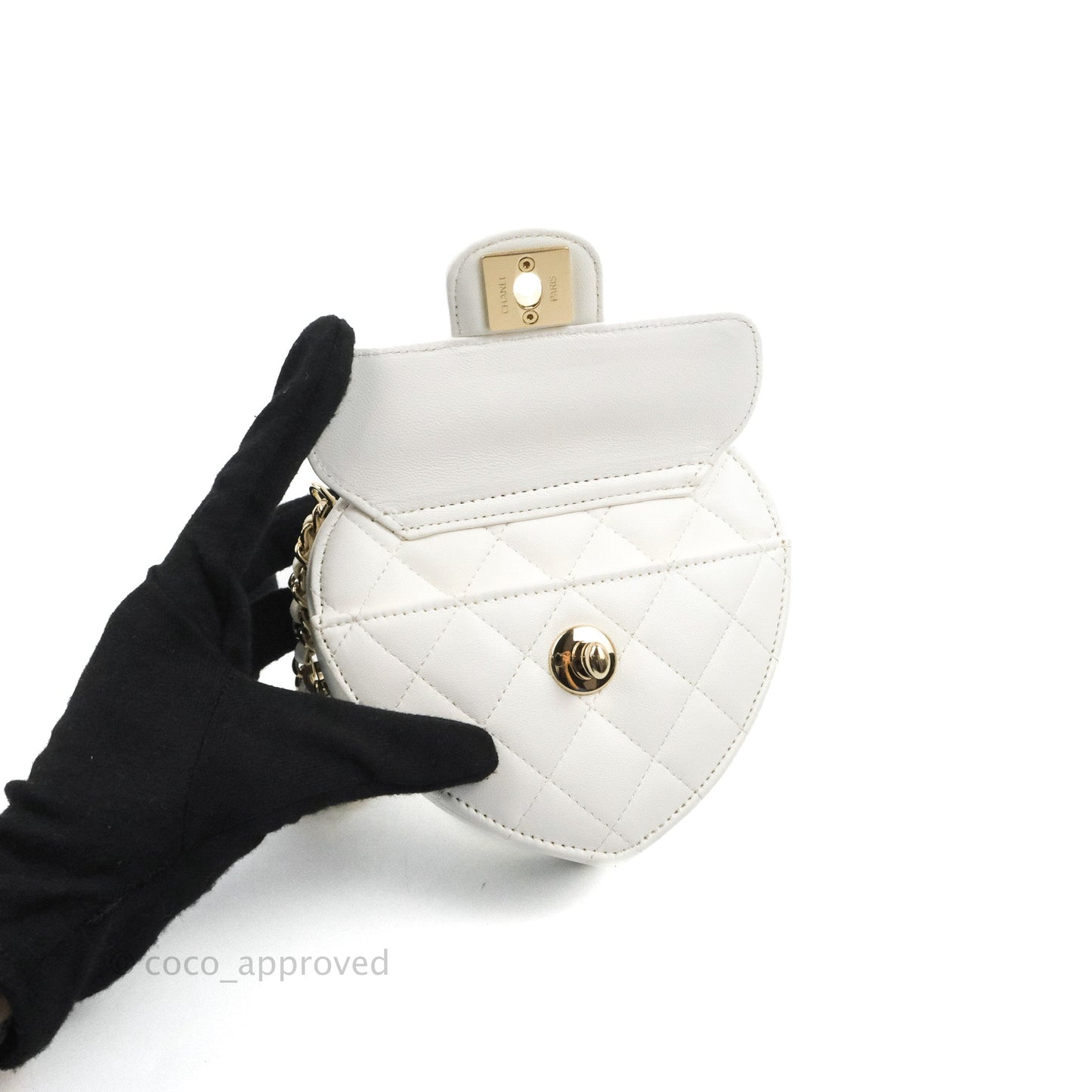 Chanel Small Heart Bag White Lambskin Gold Hardware 22S