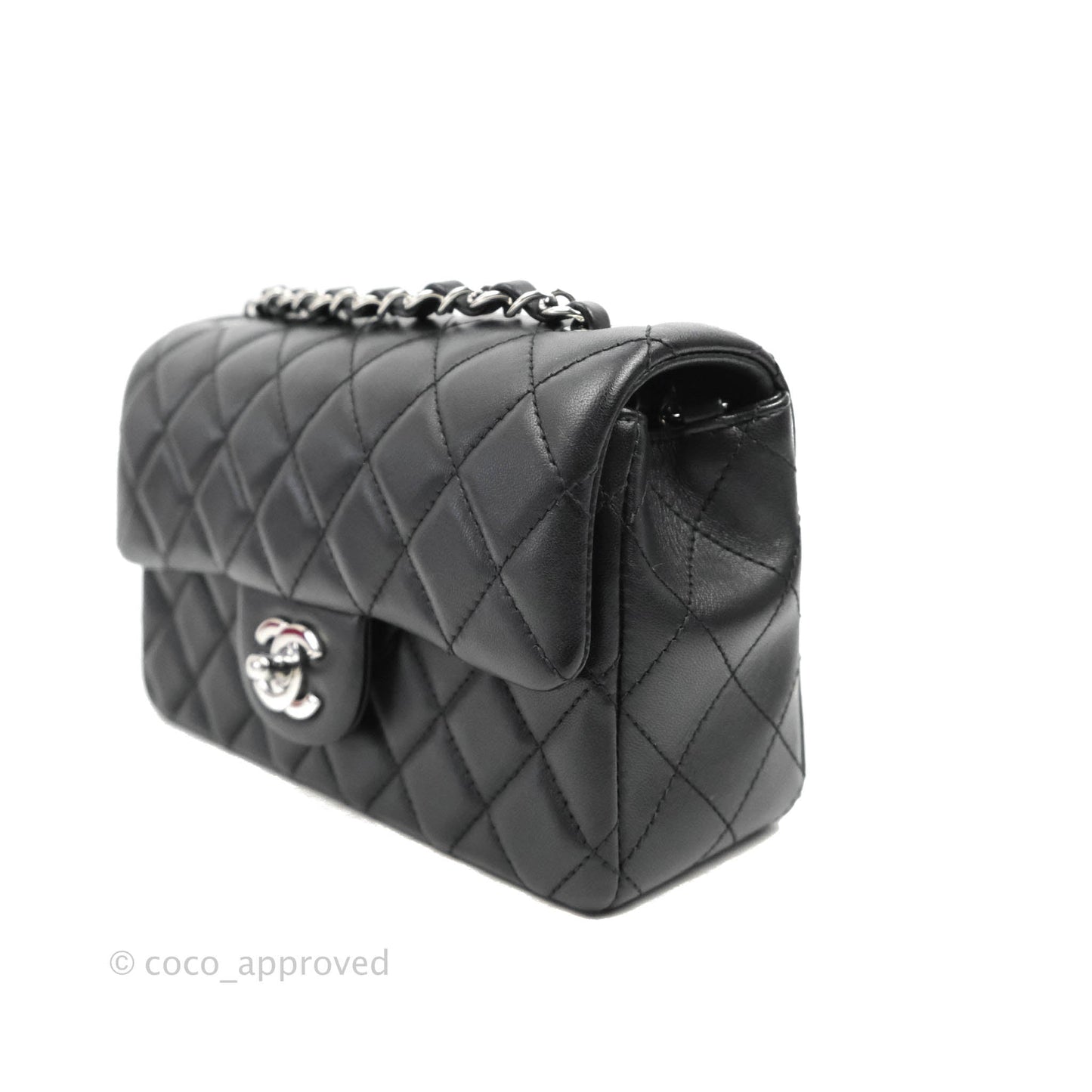 Chanel Quilted Mini Rectangular Flap Black Lambskin Silver Hardware