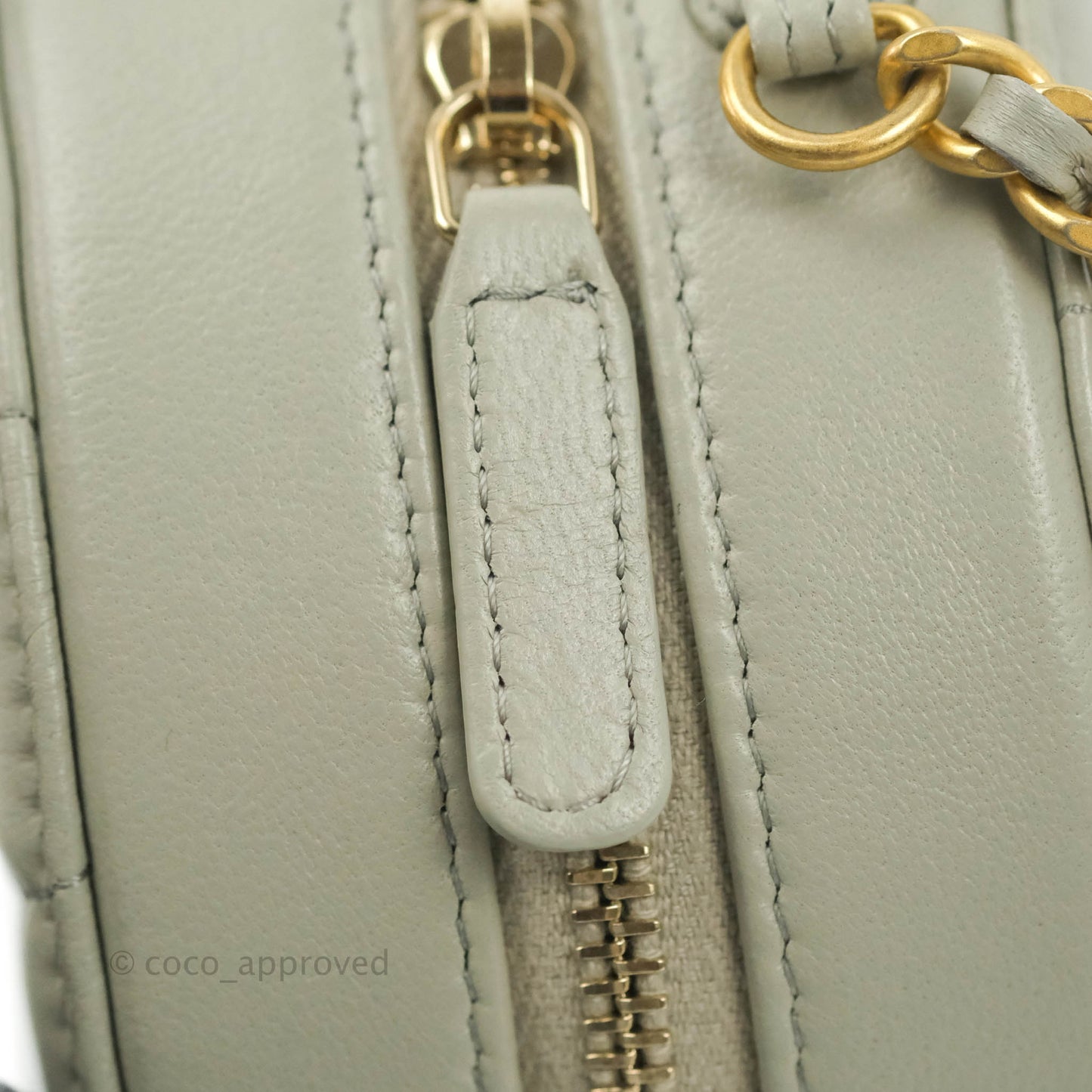 Chanel Quilted Round Pearl Crush Clutch With Chain Grey Lambskin Aged Gold Hardware