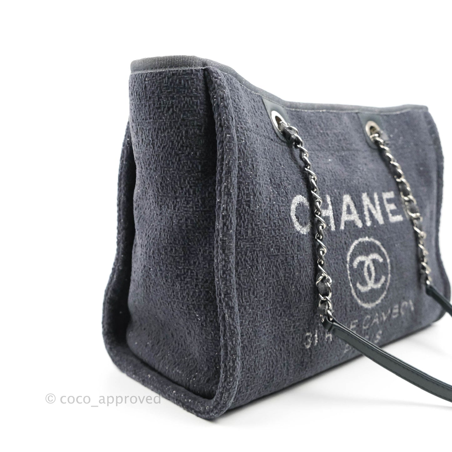Chanel Medium Deauville Grey Glitter Lurex Tote Bag