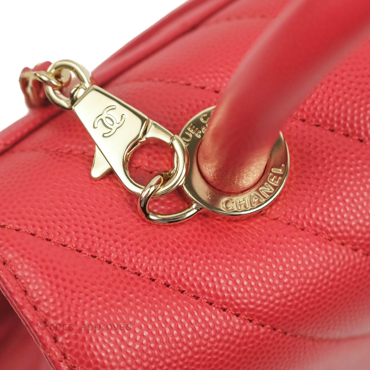Chanel Small Coco Handle Chevron Red Caviar Gold Hardware 20P