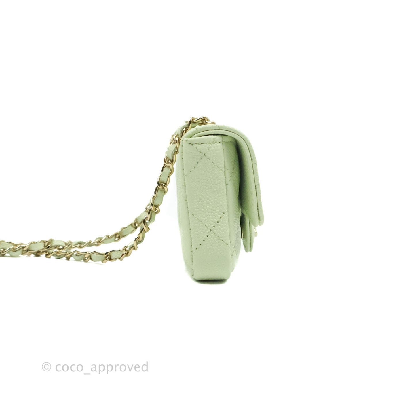 Chanel Mini Card Holder Chain Belt Bag Light Green Caviar Gold Hardware 21B