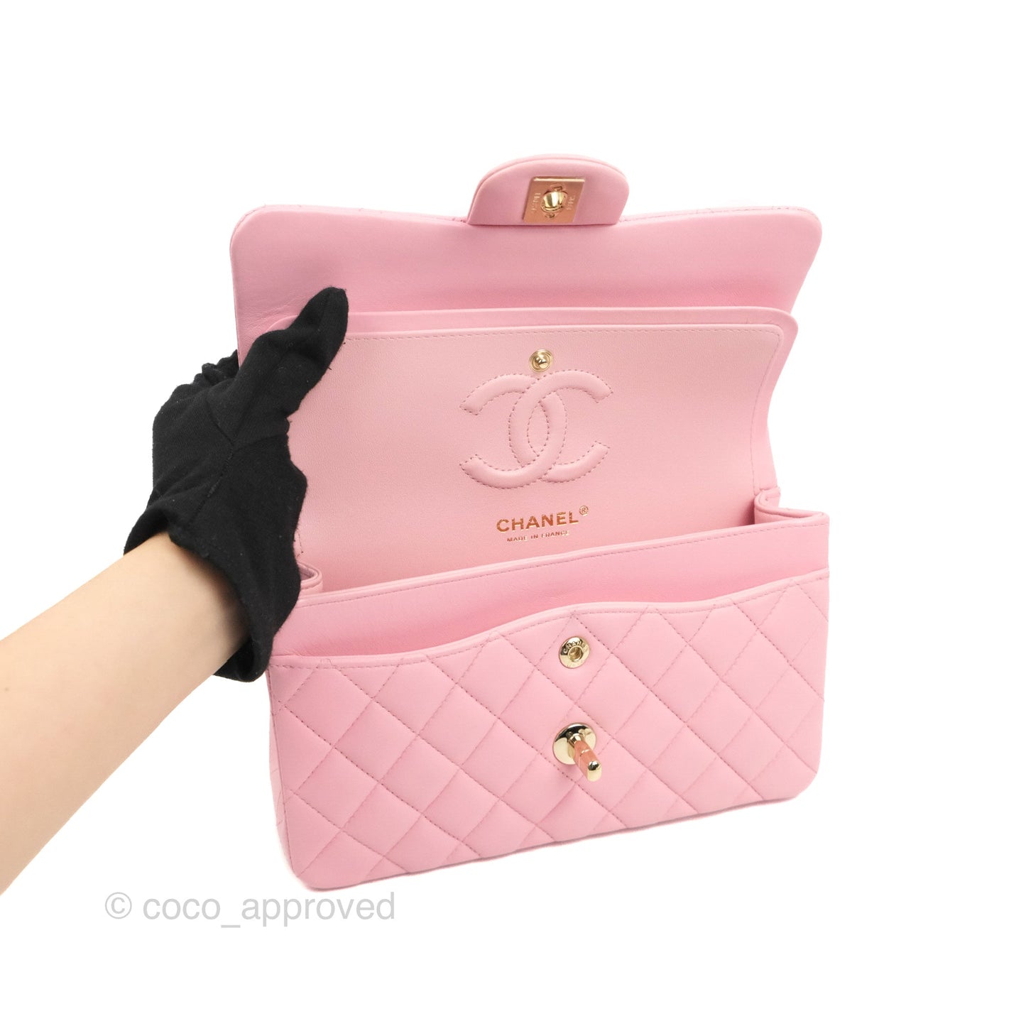 Chanel Small Classic Quilted Flap Pink Lambskin Gold Hardware