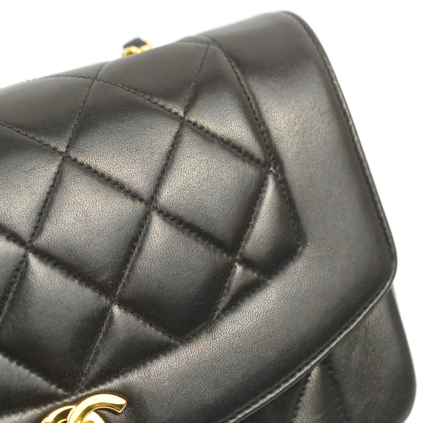 Chanel Vintage Small Quilted Classic Diana Flap Bag Black Lambskin 24K Gold Hardware