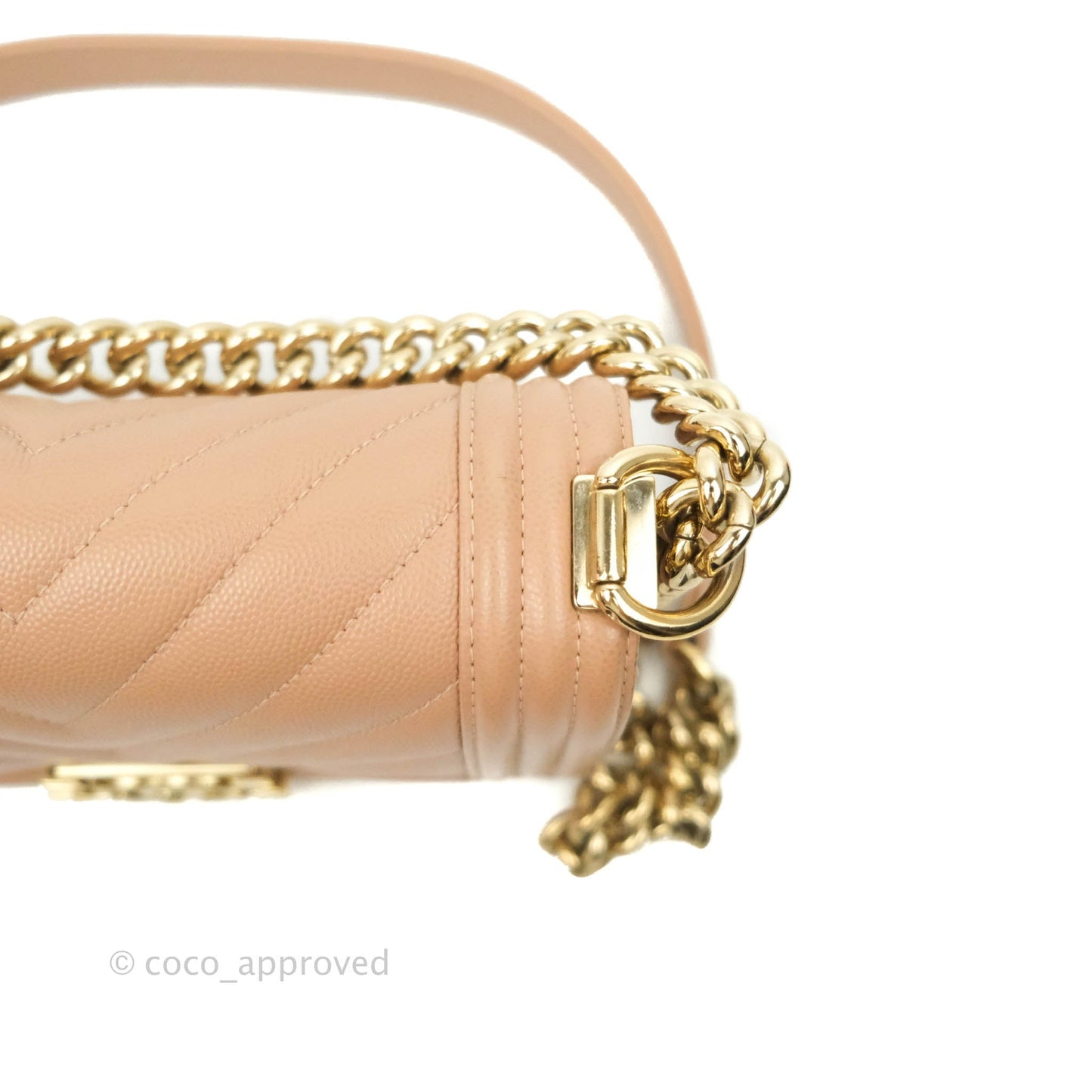 Chanel Small Chevron Boy Dark Beige Caviar Gold Hardware