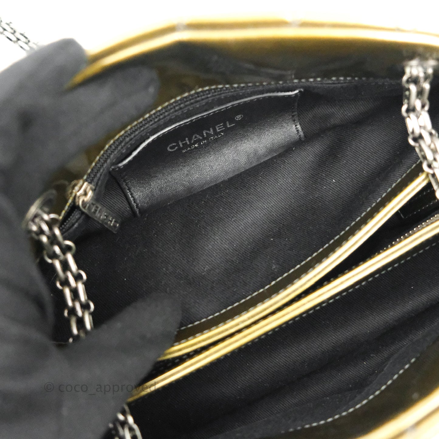 Chanel Small Mademoiselle Bowling Gradient Gold Patent Ruthenium Hardware