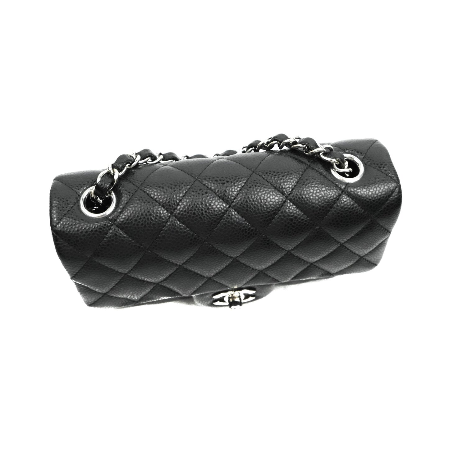 Chanel Quilted Mini Rectangular Flap Black Caviar Silver Hardware 18S