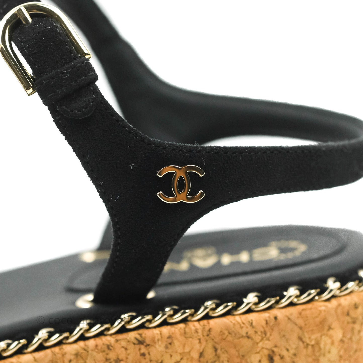 Chanel CC Chain Cork Sandals Black Size 37.5