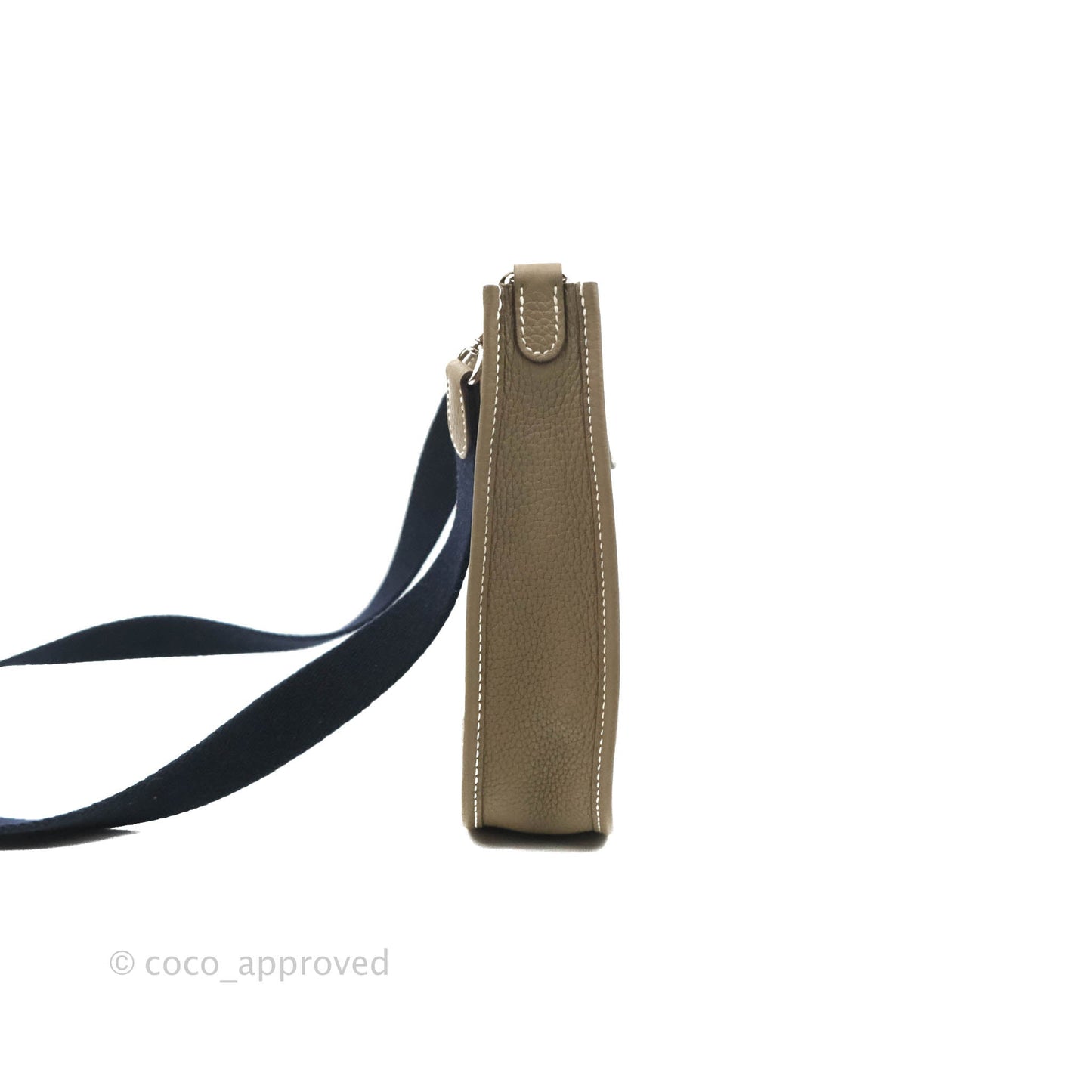 Hermès Mini Evelyne Etoupe Clemence Palladium Hardware with Bleu Indigo Strap