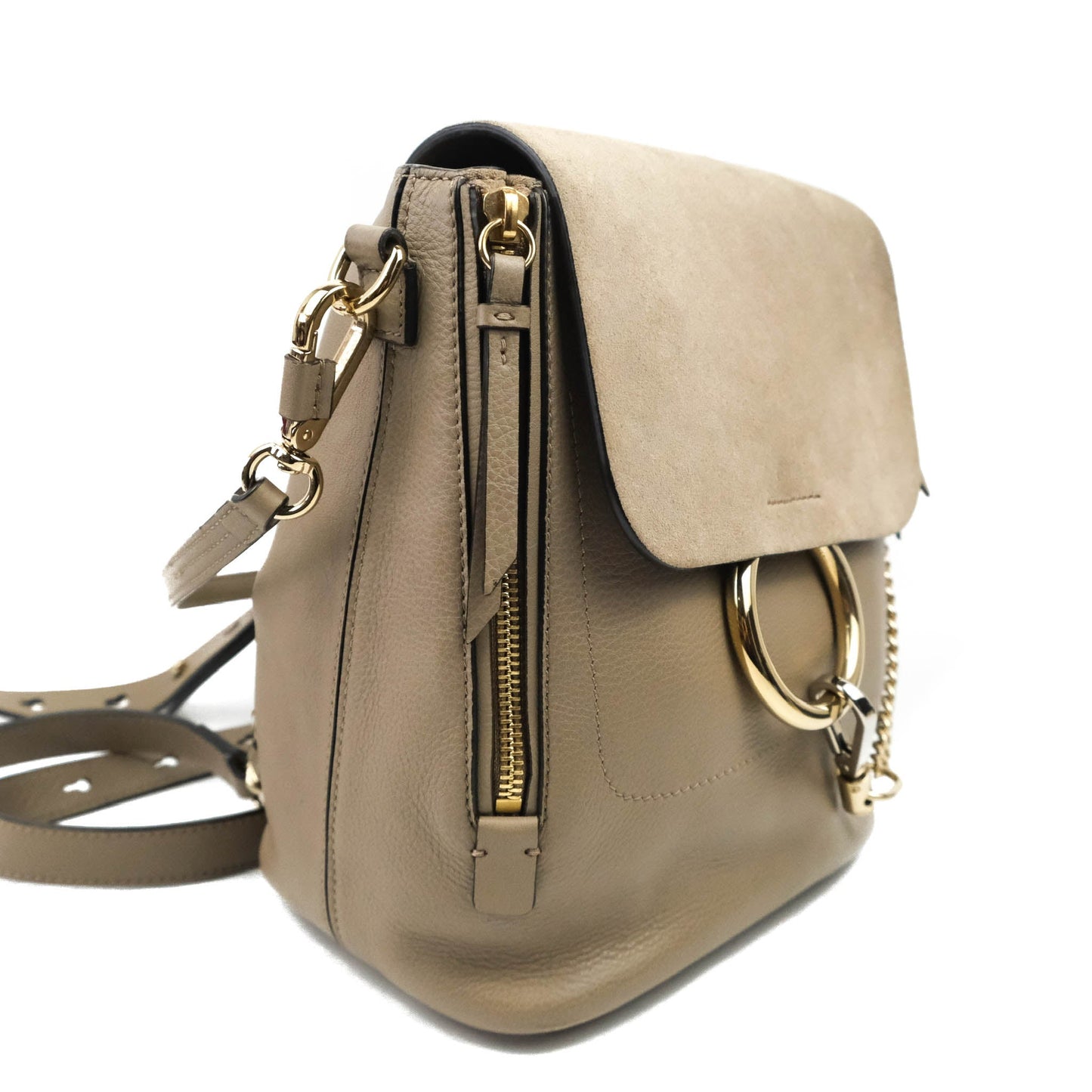 Chloe Small Faye Backpack Suede Calfskin Motty Grey Gold Hardware