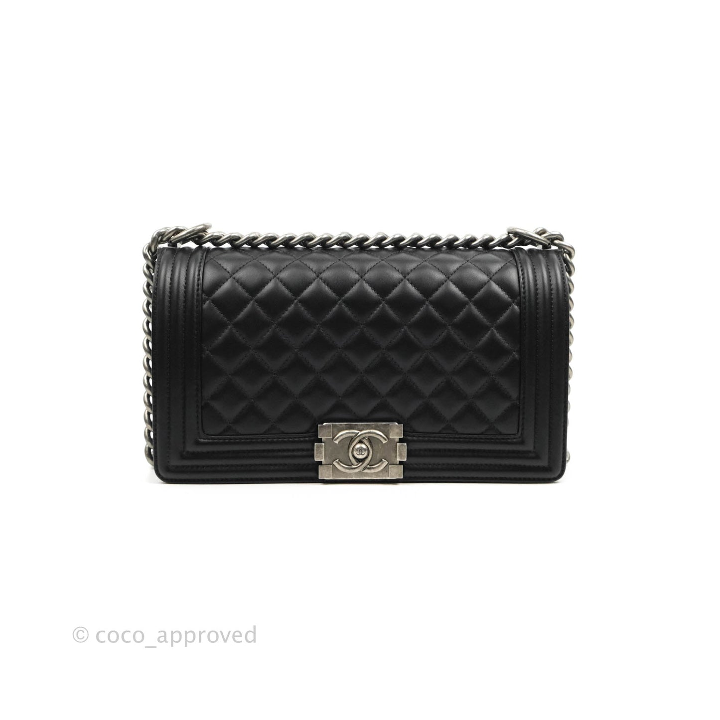 Chanel Quilted Medium Boy Black Lambskin Ruthenium Hardware