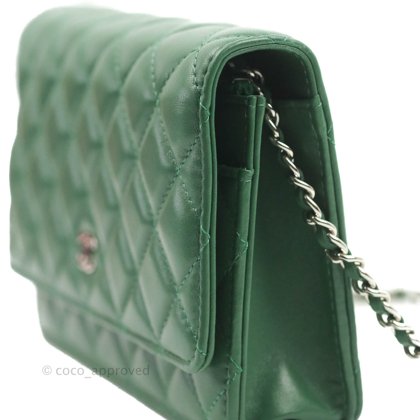 Chanel Quilted Classic Wallet on Chain WOC Green Lambskin Silver Hardware